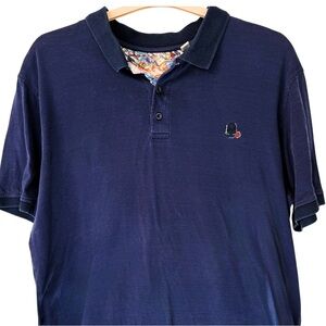 Robert Graham Men's XL Navy Polo All Cotton Skull Chest Embroidered Logo